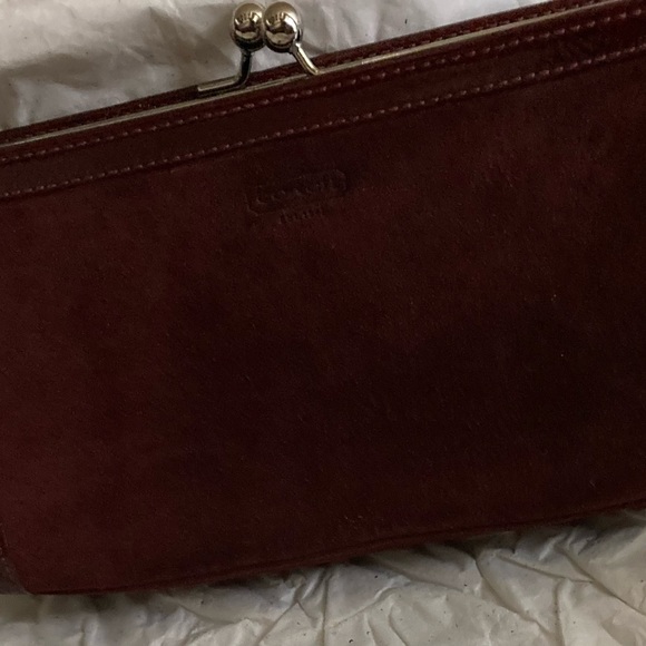 The Coach Suede Collection Burgundy Oxblood Wristlet - Picture 2 of 11